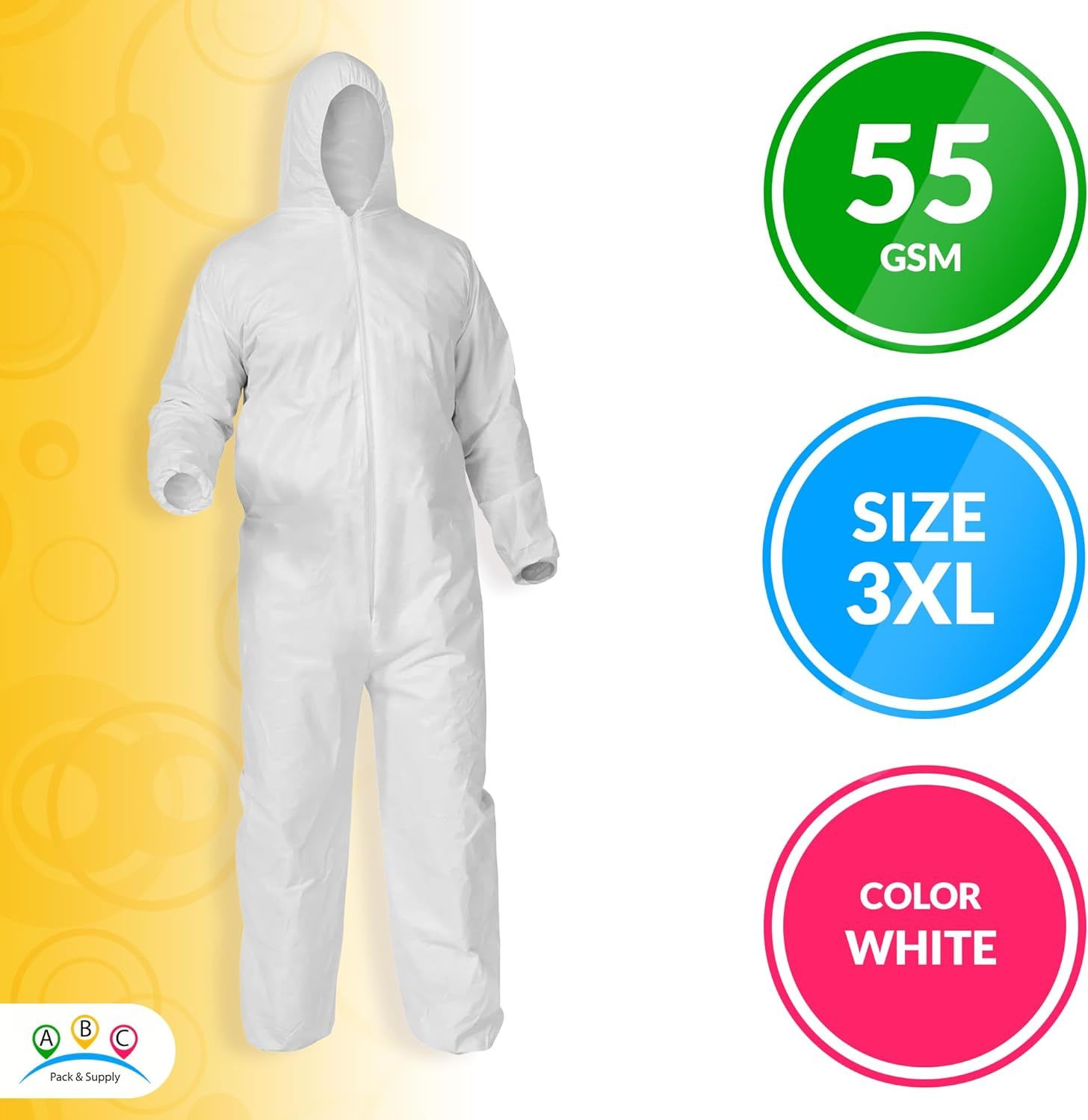 Disposable Coveralls with Hood for Men, Women Hazmat Suits Disposable, 55G Poly Disposable Coverall Suit with Zip-Front