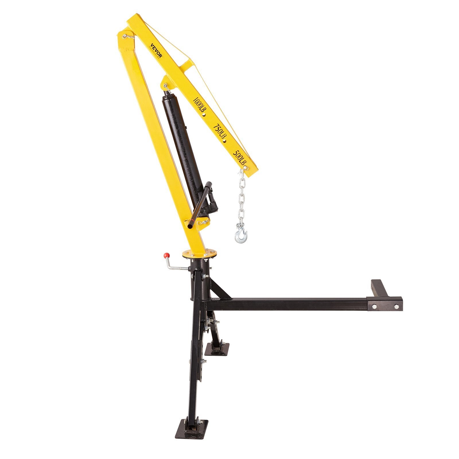 VEVOR Hydraulic Pickup Truck Crane, 1000 lbs Capacity, 360° Swivel, Hitch Mounted Crane with Three Boom Capacities of 500 lbs, 750 lbs & 1000 lbs, for