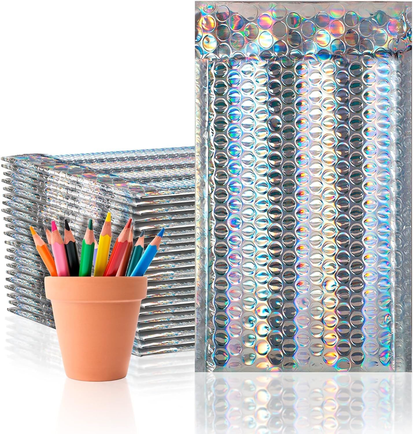 Metallic Bubble Mailers 5 x 9 Inch, Pack of 25 Holographic Bubble Mailers Metallic with Sturdy Adhesive Seal, Cushioning Opaque Metallic Bubble Envelo