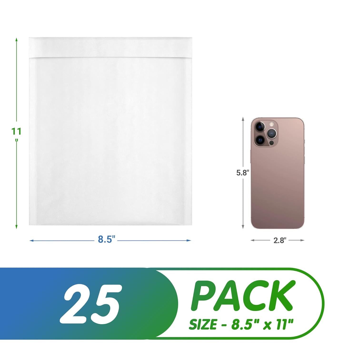 Kraft Bubble Mailer 8.5 x 11 Inch, Pack of 25 White Kraft Bubble Mailers with Sturdy Adhesive, Waterproof Padded Mailing Envelopes, Laconic Padded Env