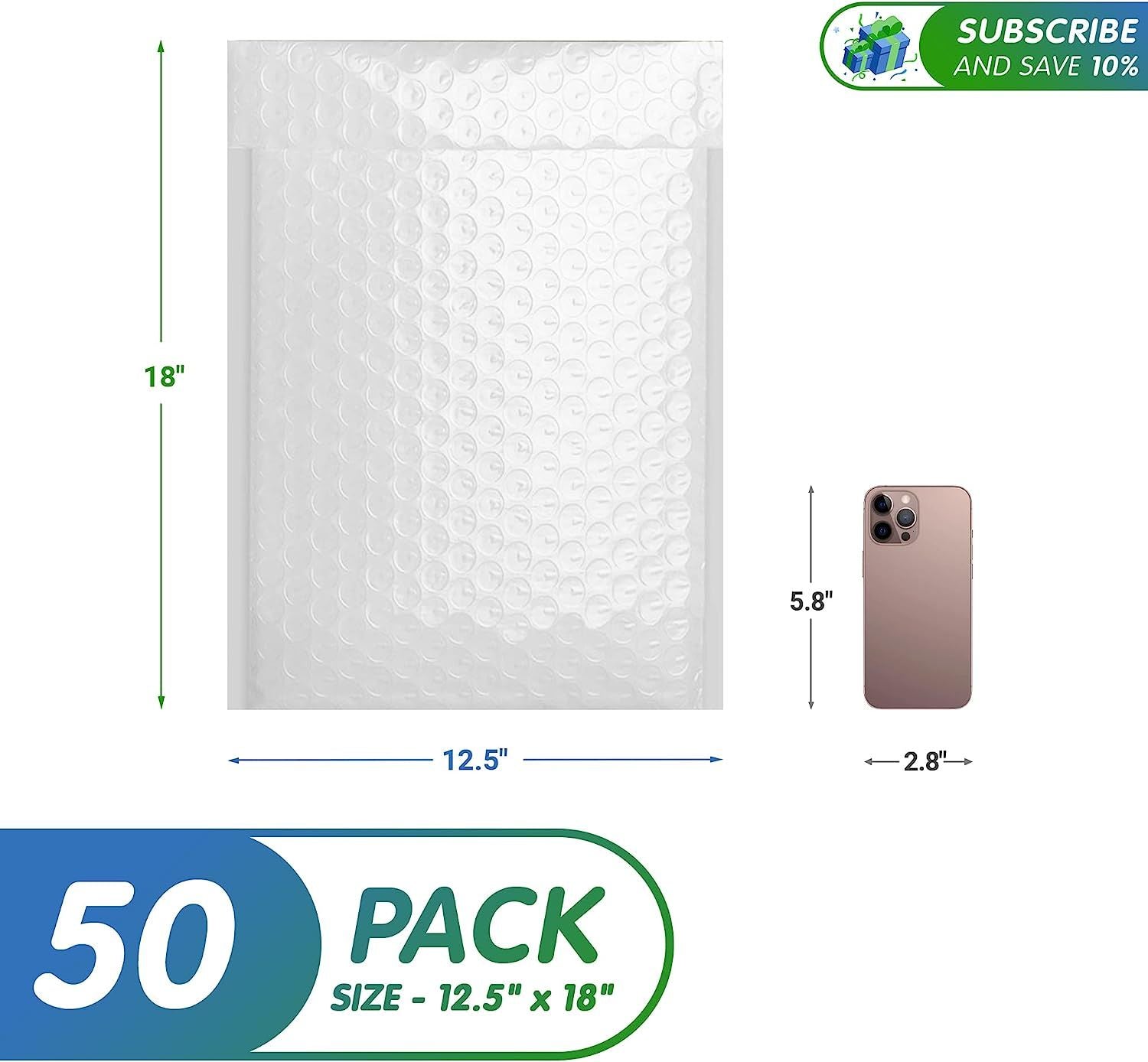White Poly Bubble Mailers 12.5 x 18 Padded Envelopes 12 1/2 x 18. Pack of 50 Large Poly Cushion Envelopes. Peel and Seal. Mailing, Shipping.