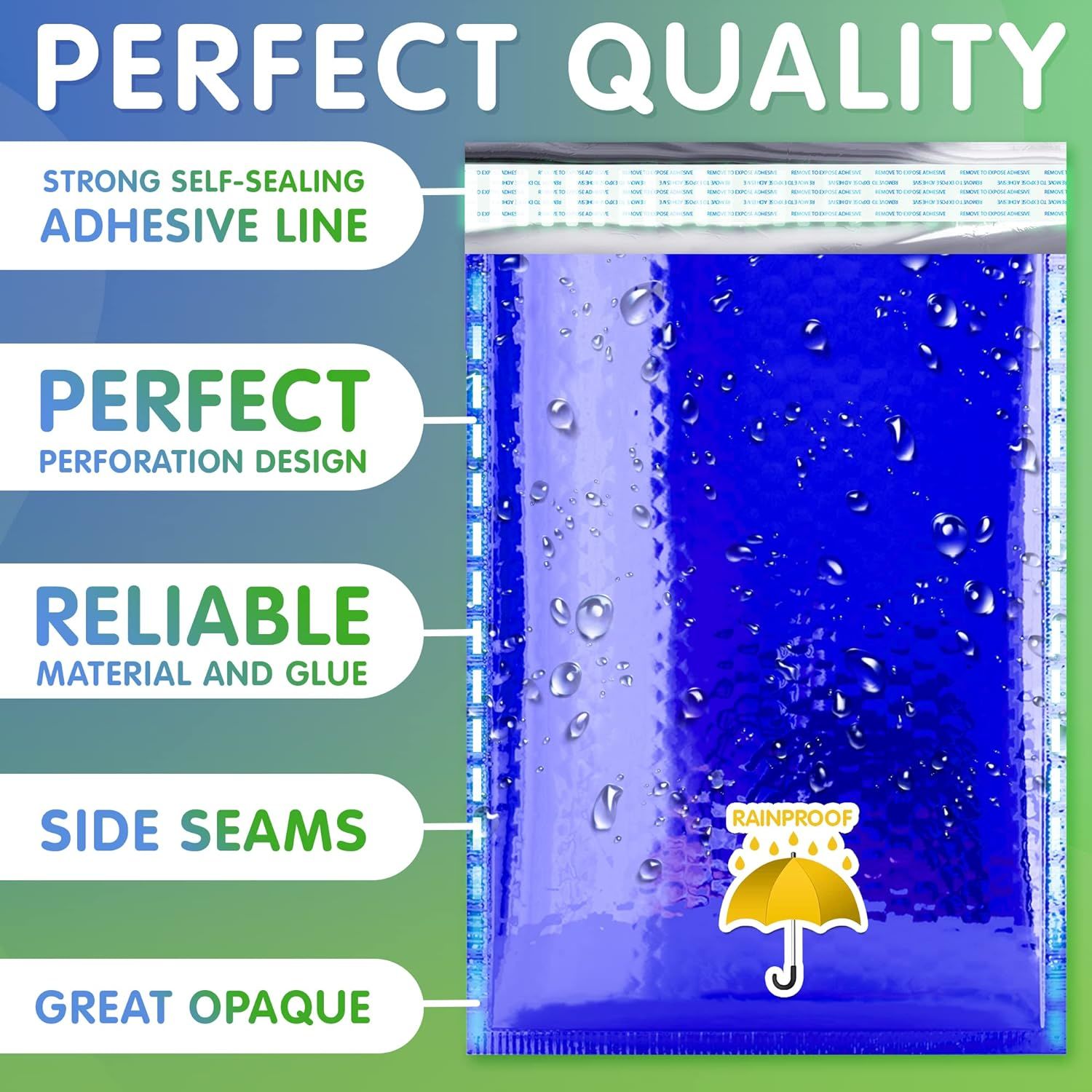Blue Metallic Bubble Mailers 6.5 x 9 inch. Pack of 10 Glossy Bubble Mailers Metallic. Waterproof Self Adhesive Metallic Bubble Envelope. Lightweight &