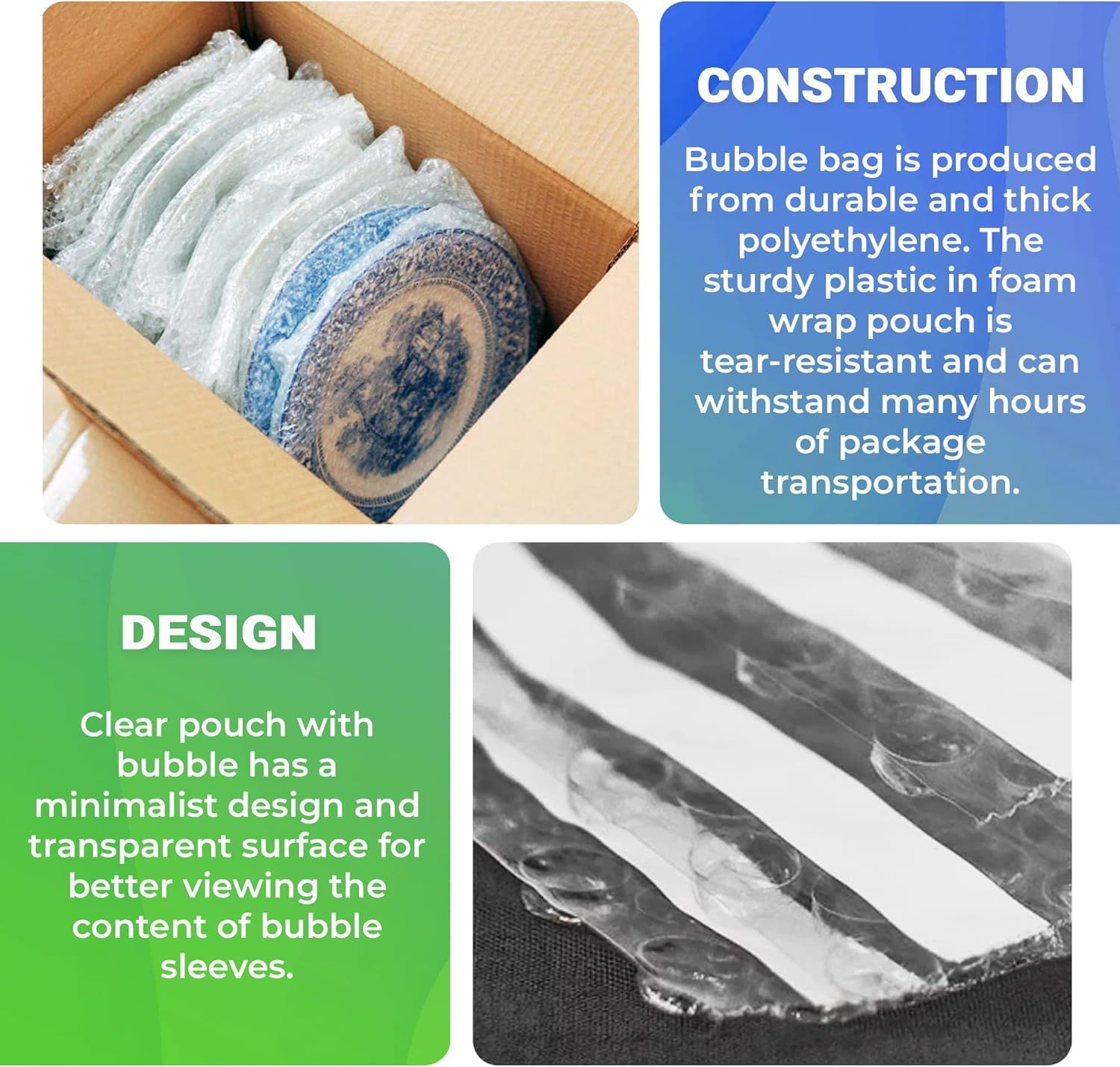 Bubble Out Bags 8 x 17.5 Inch, Pack of 25 Clear Cushioned Pouches, Bubble Pouch Bags Self-Sealing, Bubble Pouches for Shipping, Packing, Storing and M