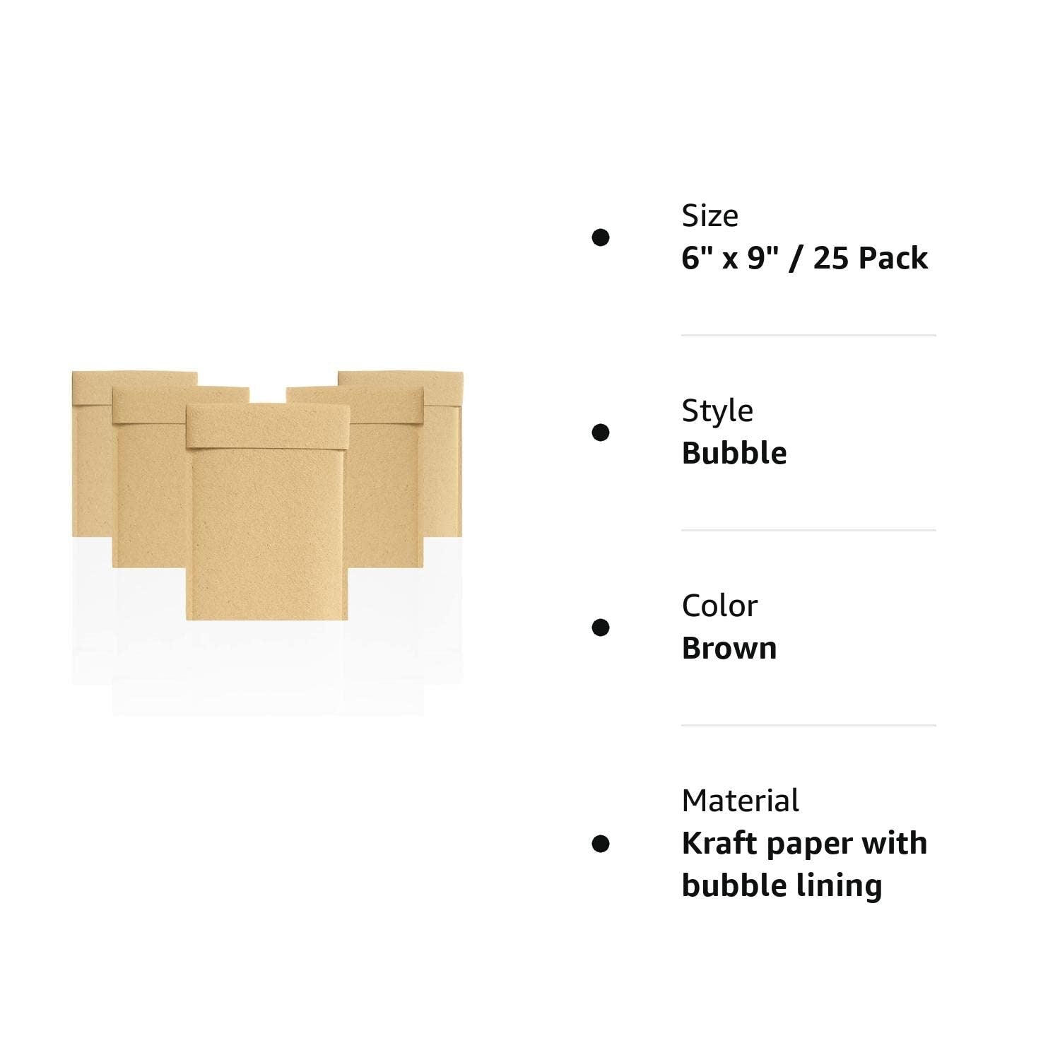 Kraft Bubble Mailer 6 x 9 Inch, Pack of 25 Brown Kraft Bubble Mailers with Sturdy Adhesive, Waterproof Padded Mailing Envelopes, Laconic Padded Envelo