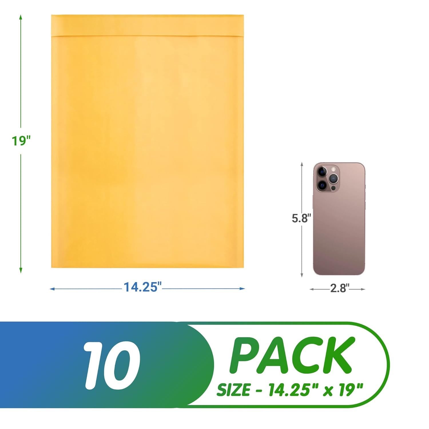 Kraft Bubble Mailer 14.25 x 19 Inch, Pack of 10 Yellow Kraft Bubble Mailers with Sturdy Adhesive, Waterproof Padded Mailing Envelopes, Laconic Padded 