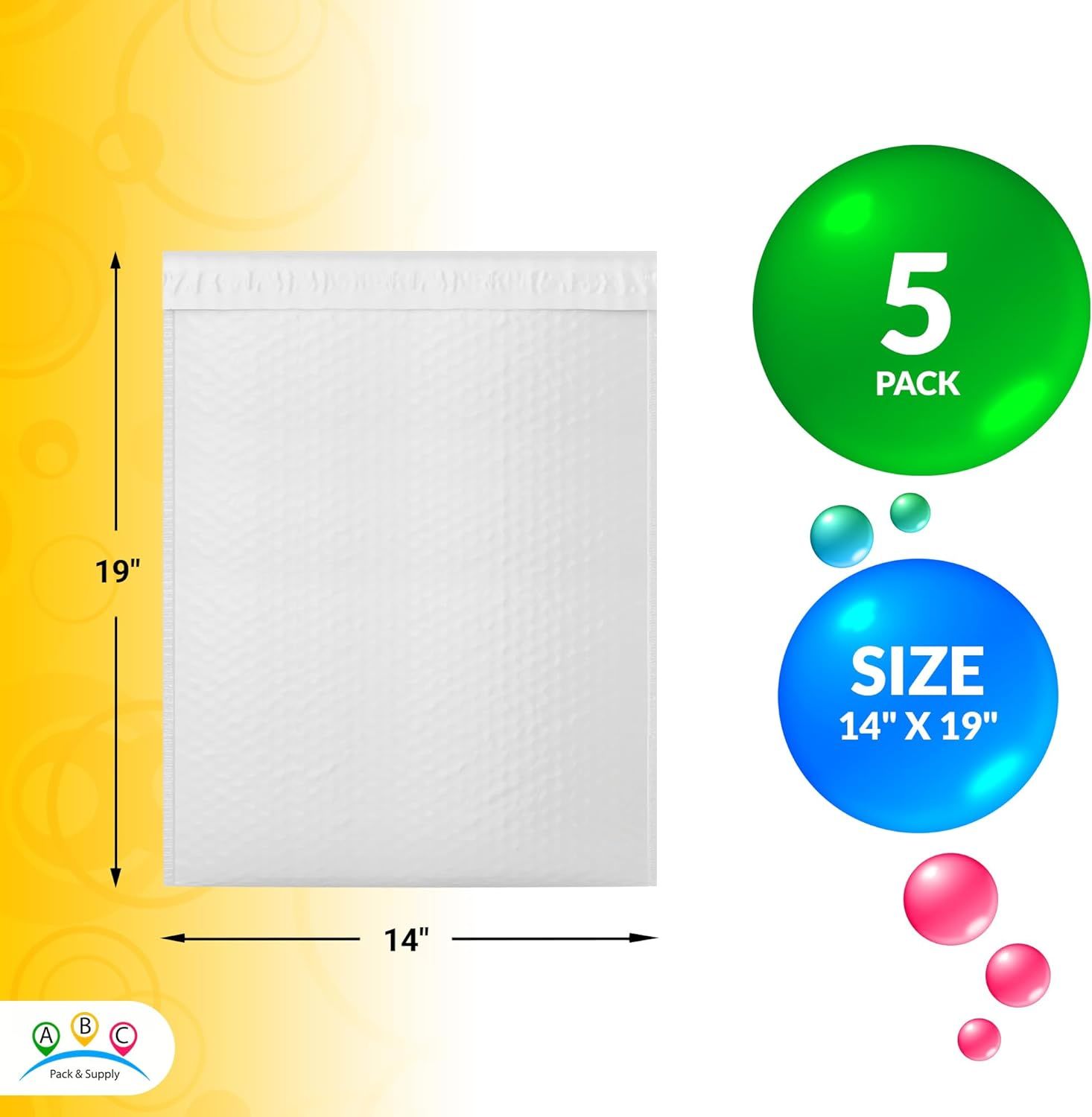 Poly Bubble Mailers Padded 14 x 19, White Padded Envelopes Waterproof 5 Pack, Peel and Seal Bubble Envelopes, Self Seal Padded Mailers for Shipping, P