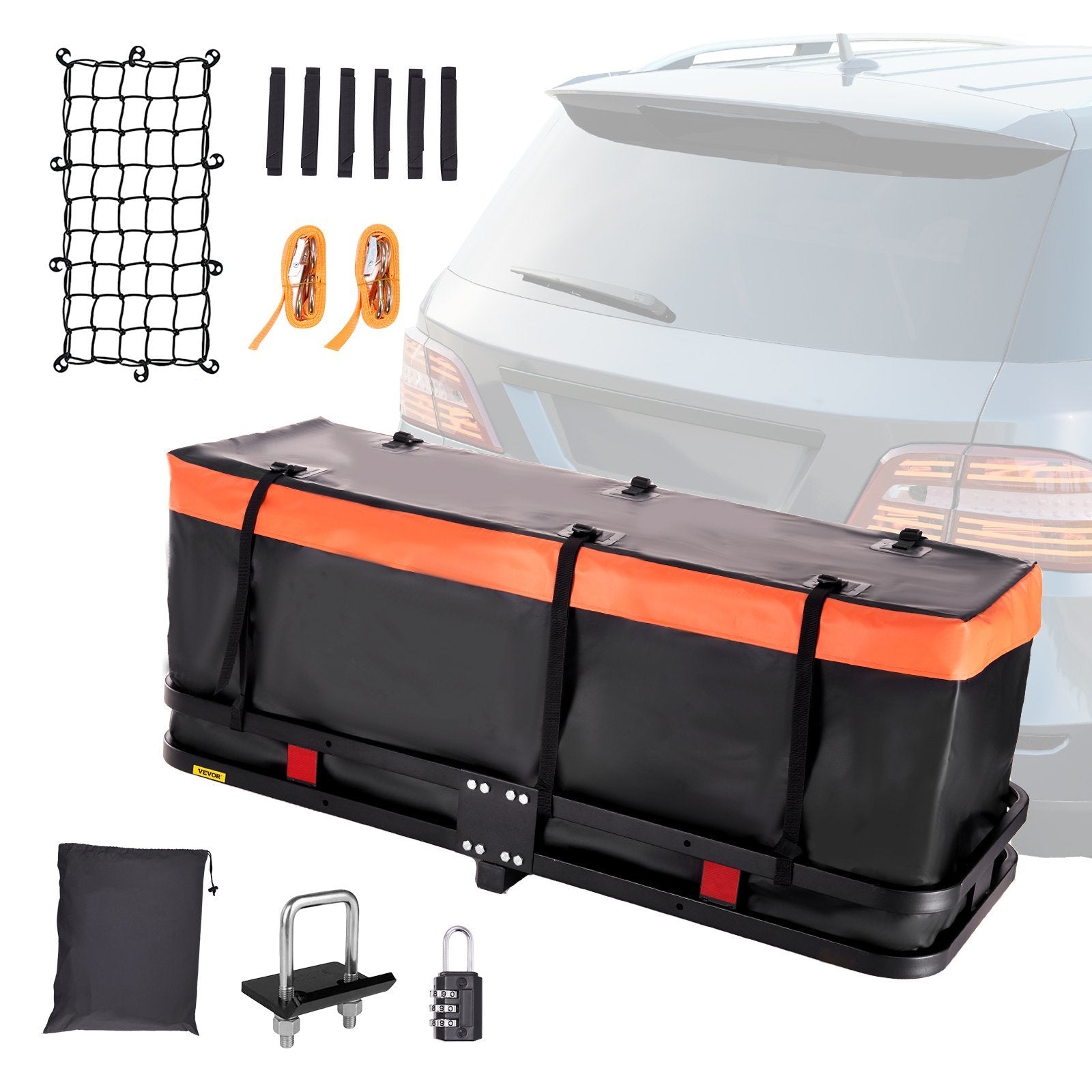 VEVOR 60x24x6 in Hitch Mount Cargo Carrier, 500lb Capacity Folding Trailer Hitch Cargo Basket & Waterproof Cargo Bag, Luggage Carrier Rack Fits 2" Hitch Receiver with Cargo Net for SUV Truck Pickup