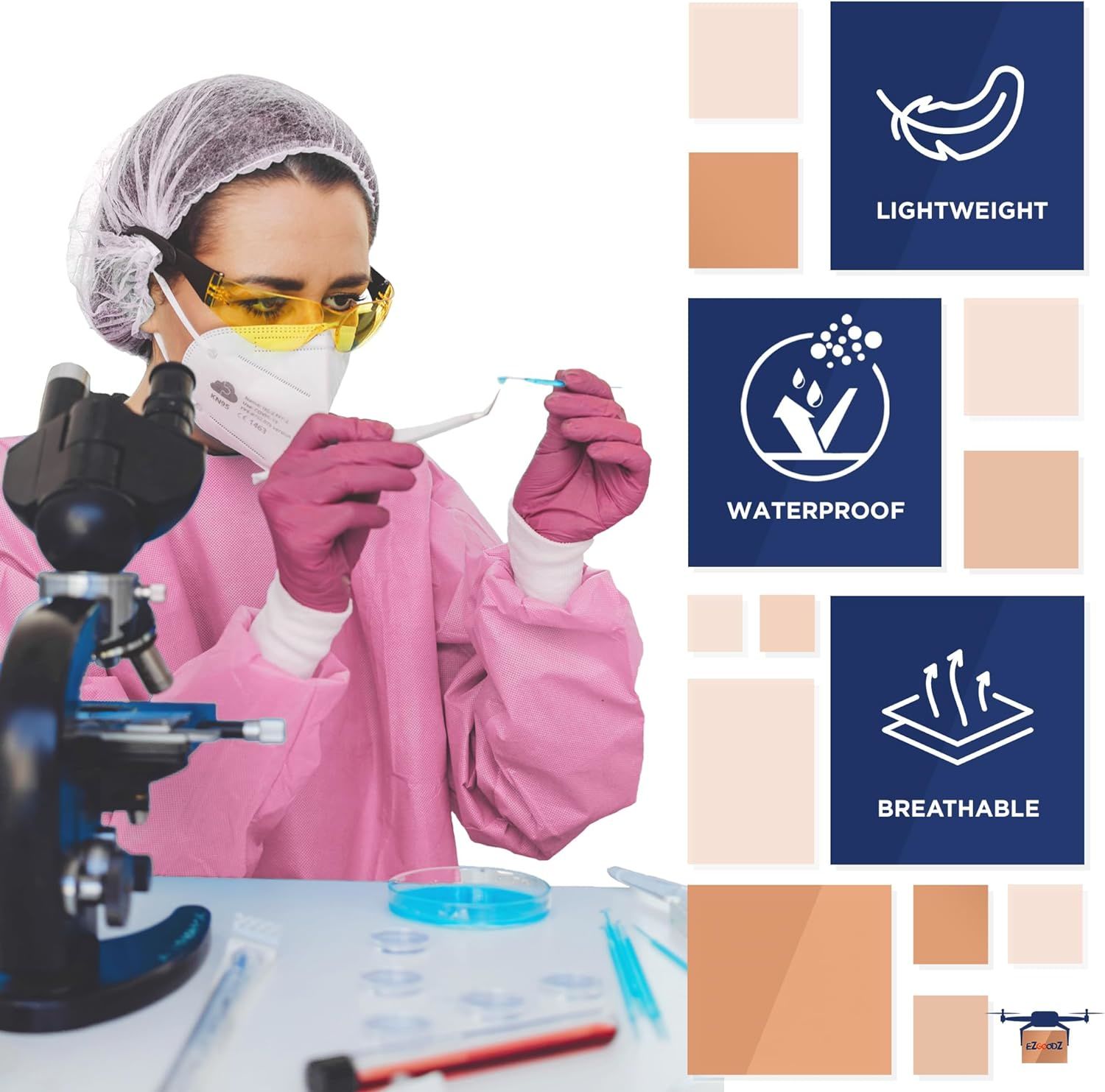 Disposable Coveralls with Hood, Boots, Zip, Elastic Cuffs and Ankles, Pack of 25 Large Pink Hazmat Suits Disposable, SPP 45gsm Disposable Hazmat Suit 