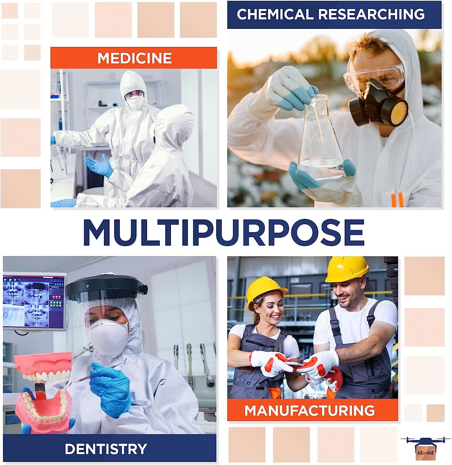 Disposable SF Coveralls, 71" Long. Pack of 5 White Large Body Protective Suits. Unisex Polypropylene 50 gsm Workwear with Microporous Film, Hood & Boo