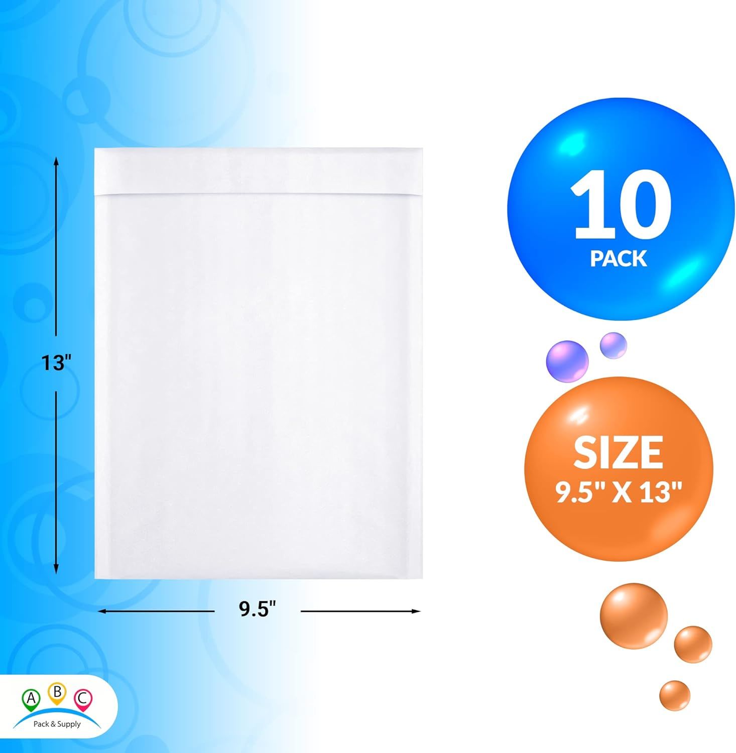 Kraft Bubble Mailer 9.5 x 13 Inch. Pack of 10 White Kraft Bubble Mailers with Self-Adhesive Tape. Opaque Surface. 56 GSM Waterproof Padded Mailing Env