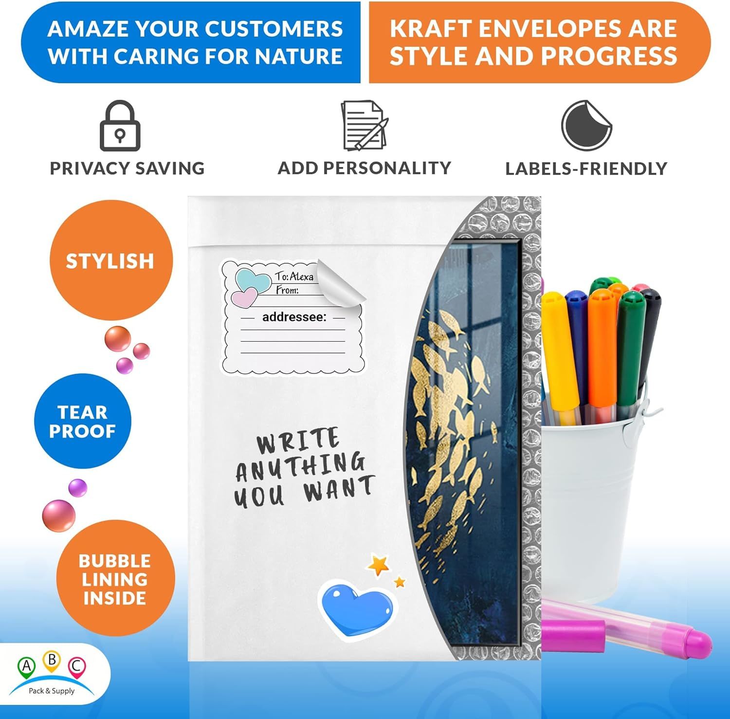 Kraft Bubble Mailer 9.5 x 13 Inch. Pack of 10 White Kraft Bubble Mailers with Self-Adhesive Tape. Opaque Surface. 56 GSM Waterproof Padded Mailing Env