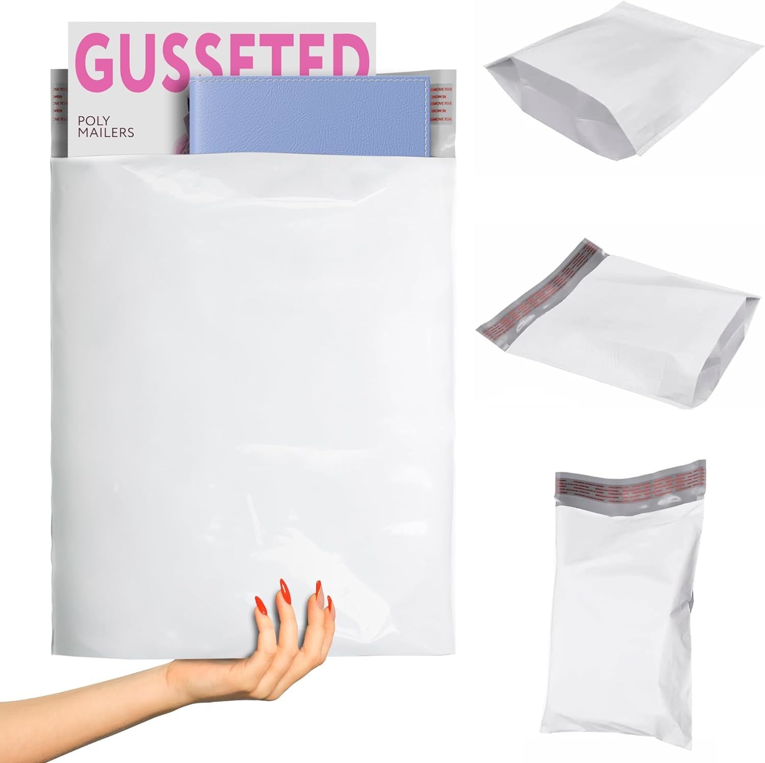 Gusseted Poly Mailers 13 x 16 x 4 Inch, White Poly Shipping Bags 500 Pack, 2.5 Mil Plastic Mailers for Clothing, Polyethylene Clothing Mailers, Waterp