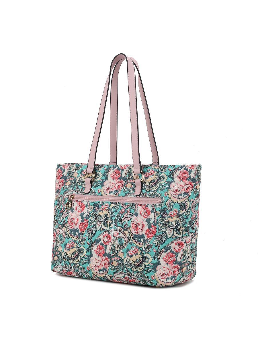 MKF Collection Hallie Quilted Cotton Botanical Pattern Women Tote Bag by Mia k