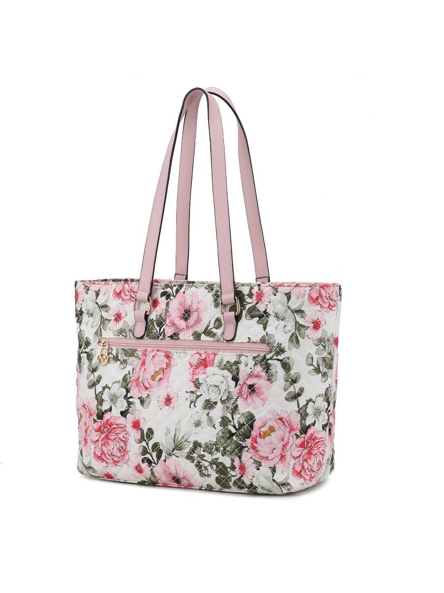 MKF Collection Hallie Quilted Cotton Botanical Pattern Women Tote Bag by Mia k