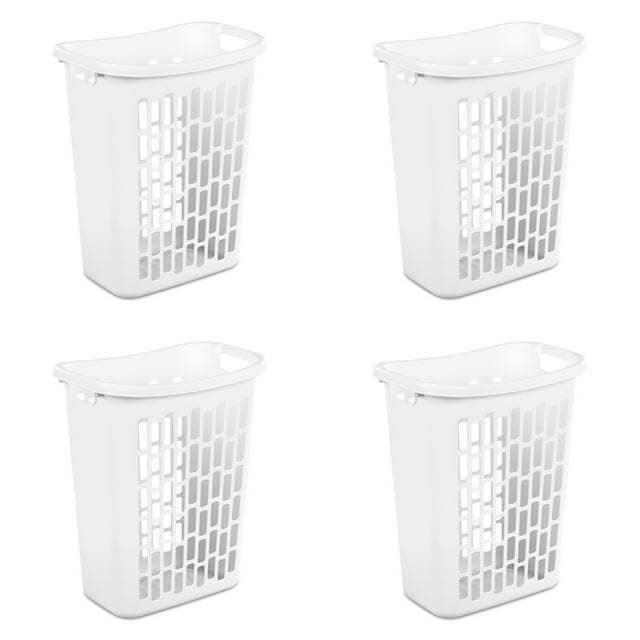 Rectangular Plastic Laundry Hamper, White,Set of 4