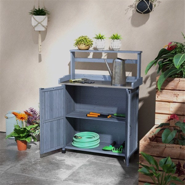 Potting Bench with Storage Cabinet-Gray