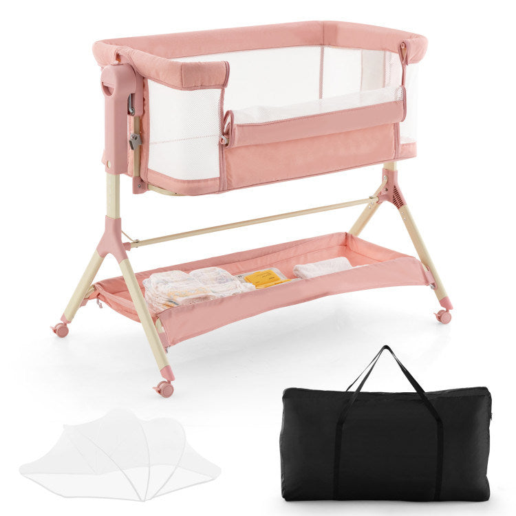 Height Adjustable Bedside Sleeper with Storage Bag and Soft Mattress for Baby