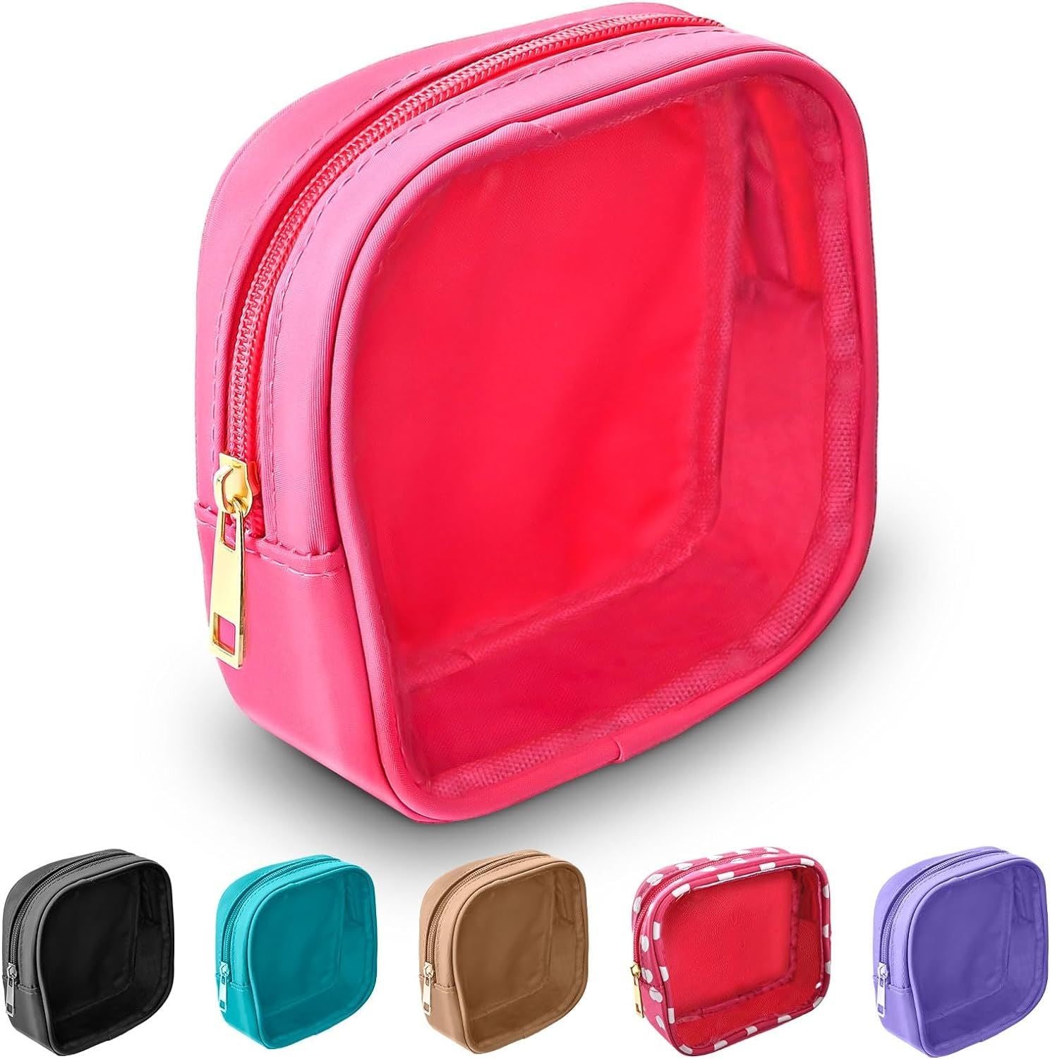 2PCS Clear Travel Makeup Organizer Bag for Purse, Small Nylon PVC Cosmetic Travel Bag Toiletry Bag with Zipper, Preppy Transparent Makeup Travel Bag Coin Purse