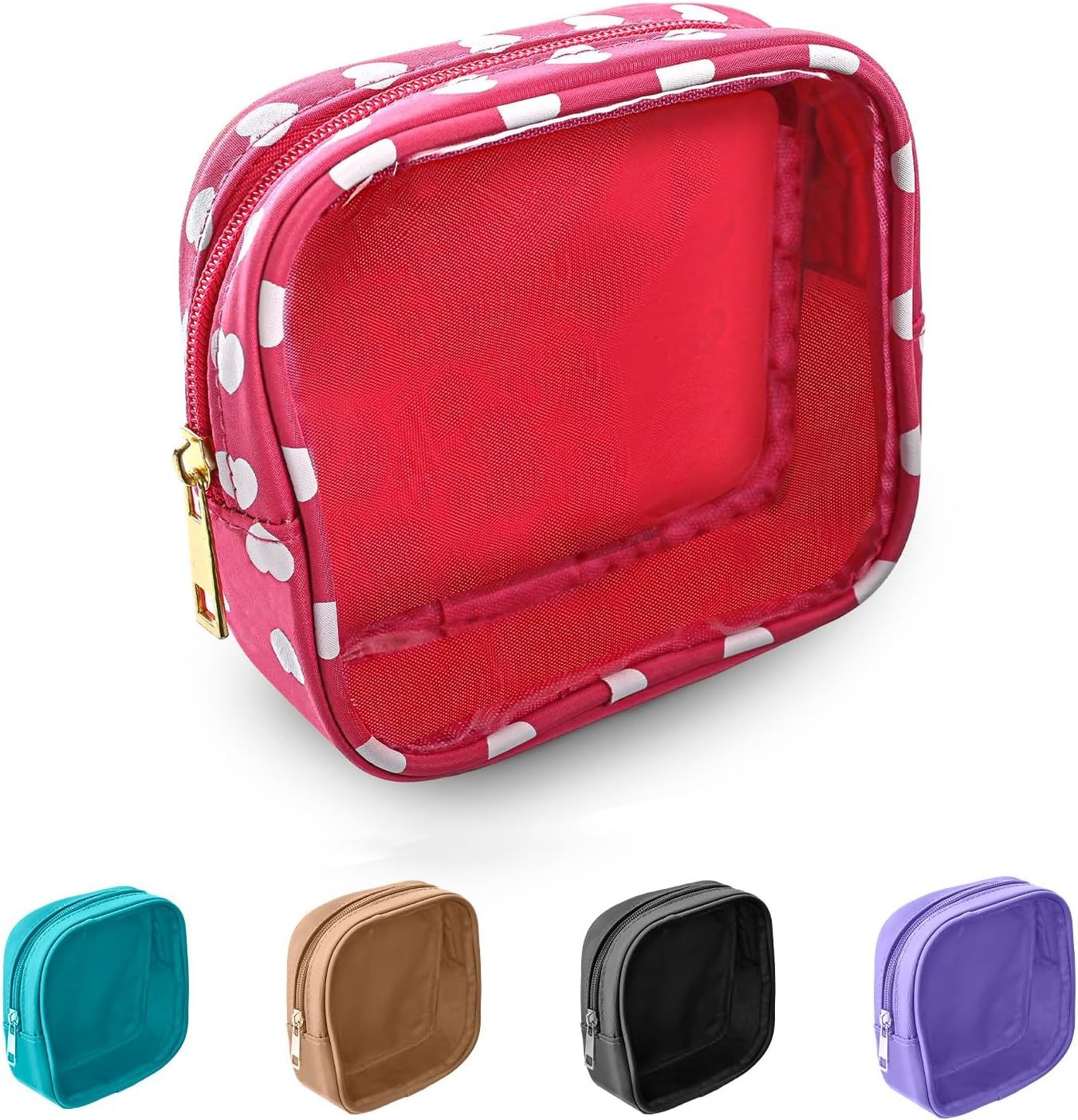 2PCS Clear Travel Makeup Organizer Bag for Purse, Small Nylon PVC Cosmetic Travel Bag Toiletry Bag with Zipper, Preppy Transparent Makeup Travel Bag Coin Purse