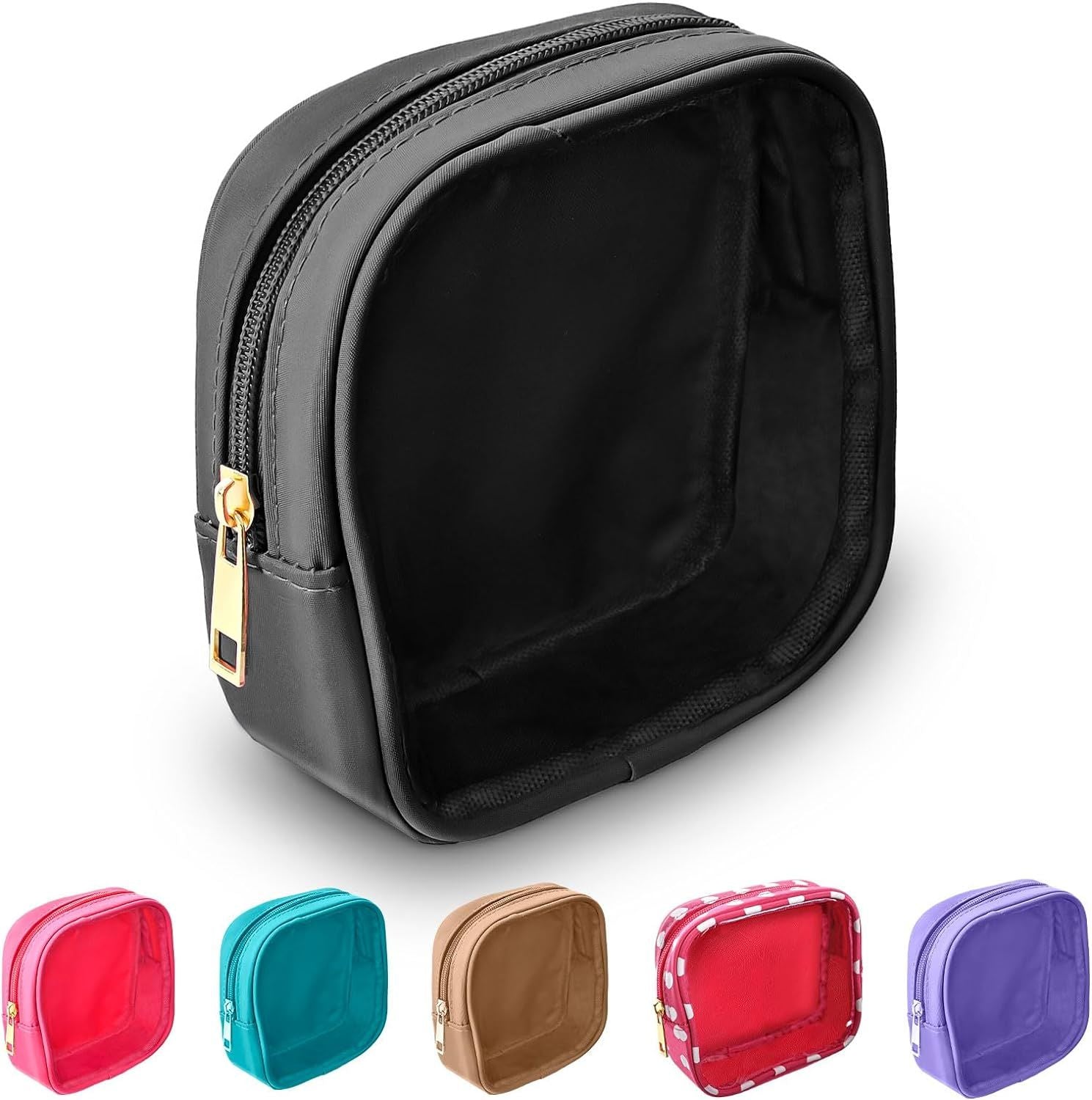 2PCS Clear Travel Makeup Organizer Bag for Purse, Small Nylon PVC Cosmetic Travel Bag Toiletry Bag with Zipper, Preppy Transparent Makeup Travel Bag Coin Purse