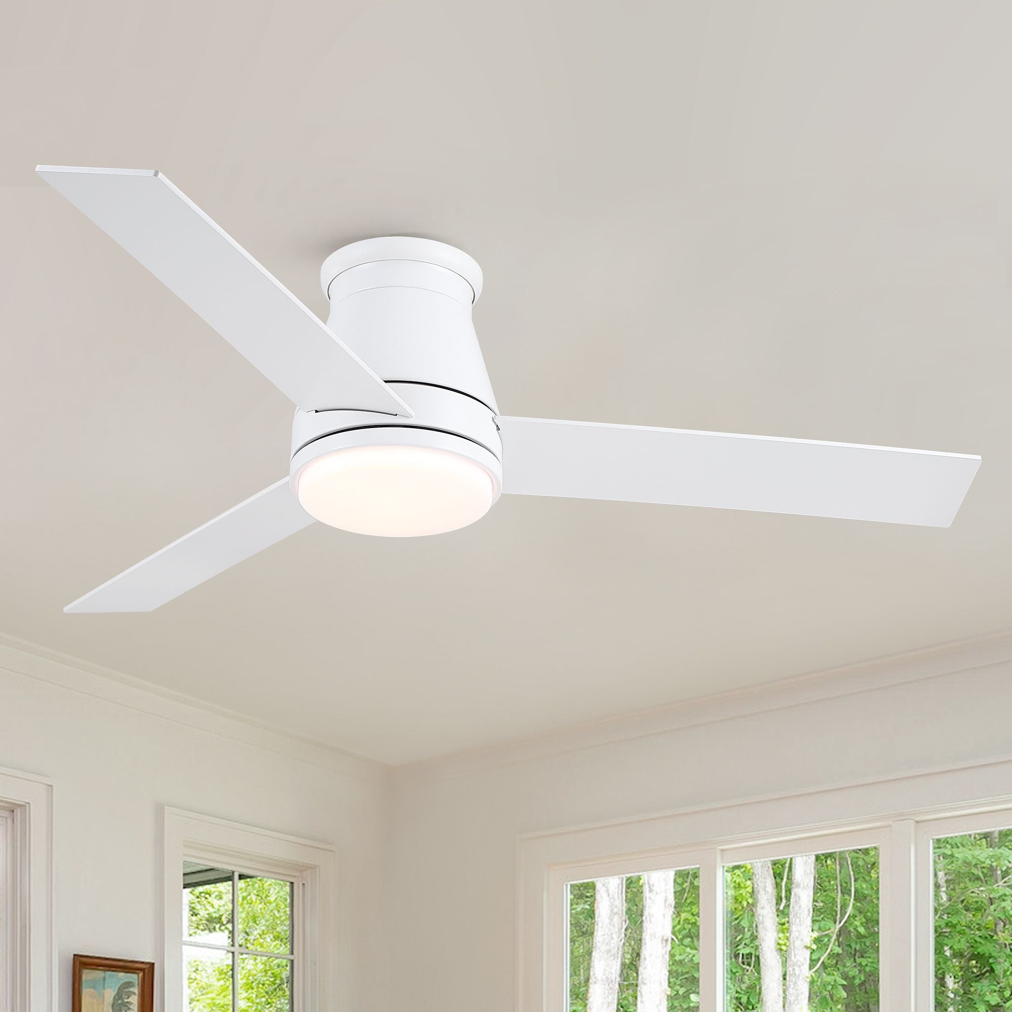 Amici 48 in. Indoor White Low Profile Standard Ceiling Fan with Bright White Integrated LED Light Kit, Remote Included