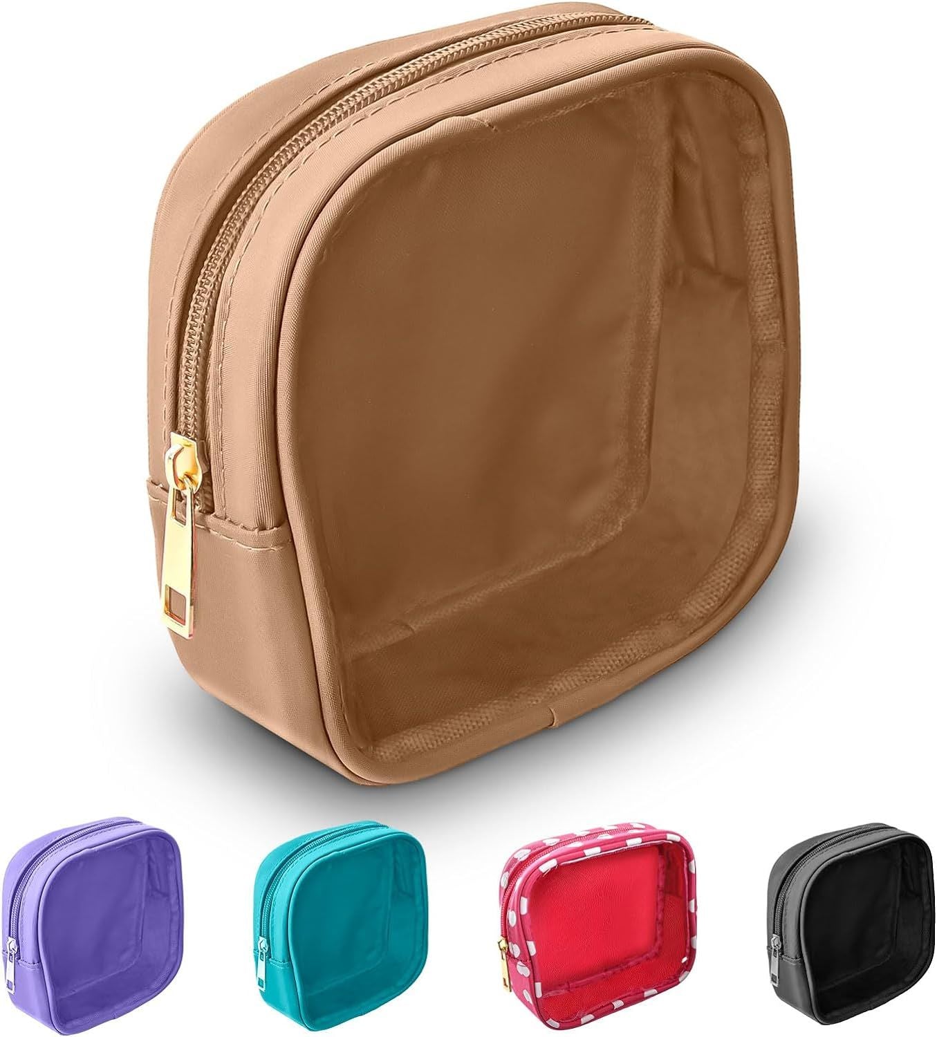 2PCS Clear Travel Makeup Organizer Bag for Purse, Small Nylon PVC Cosmetic Travel Bag Toiletry Bag with Zipper, Preppy Transparent Makeup Travel Bag Coin Purse