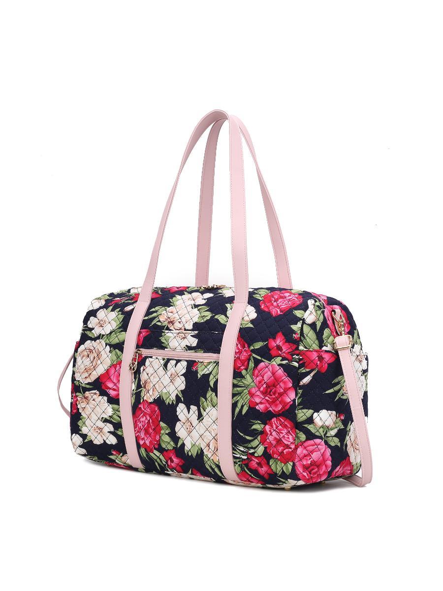 MKF Collection Khelani Quilted Cotton Botanical Pattern Women Duffle Bag by Mia k