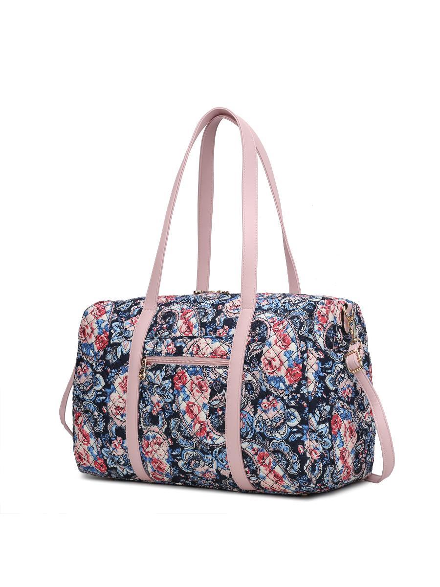 MKF Collection Khelani Quilted Cotton Botanical Pattern Women Duffle Bag by Mia k