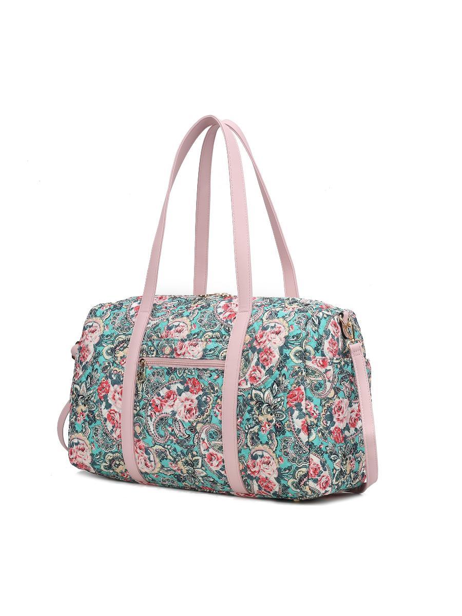 MKF Collection Khelani Quilted Cotton Botanical Pattern Women Duffle Bag by Mia k