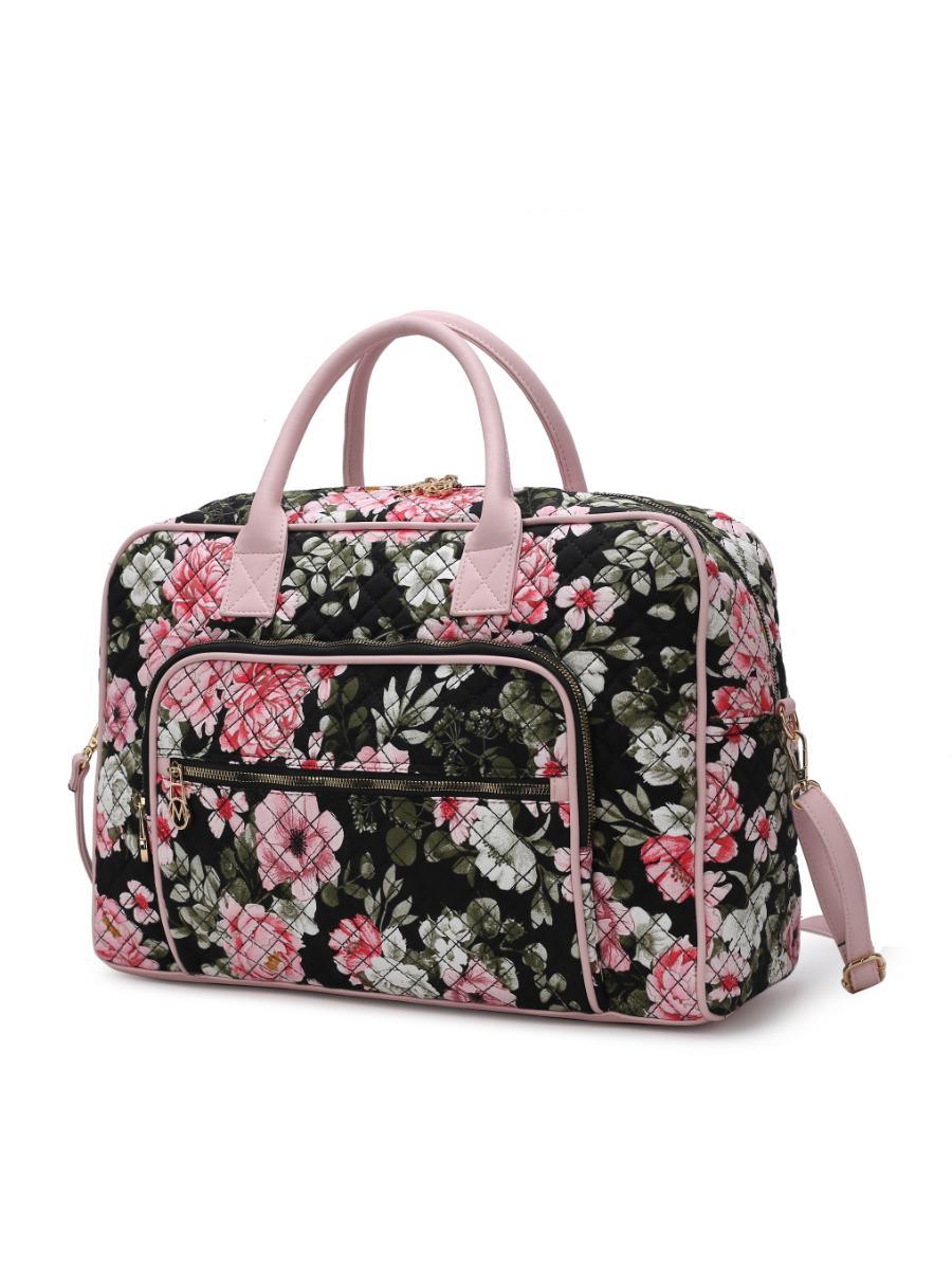 MKF Collection Jayla Quilted Cotton Botanical Pattern Women Duffle Bag by Mia k