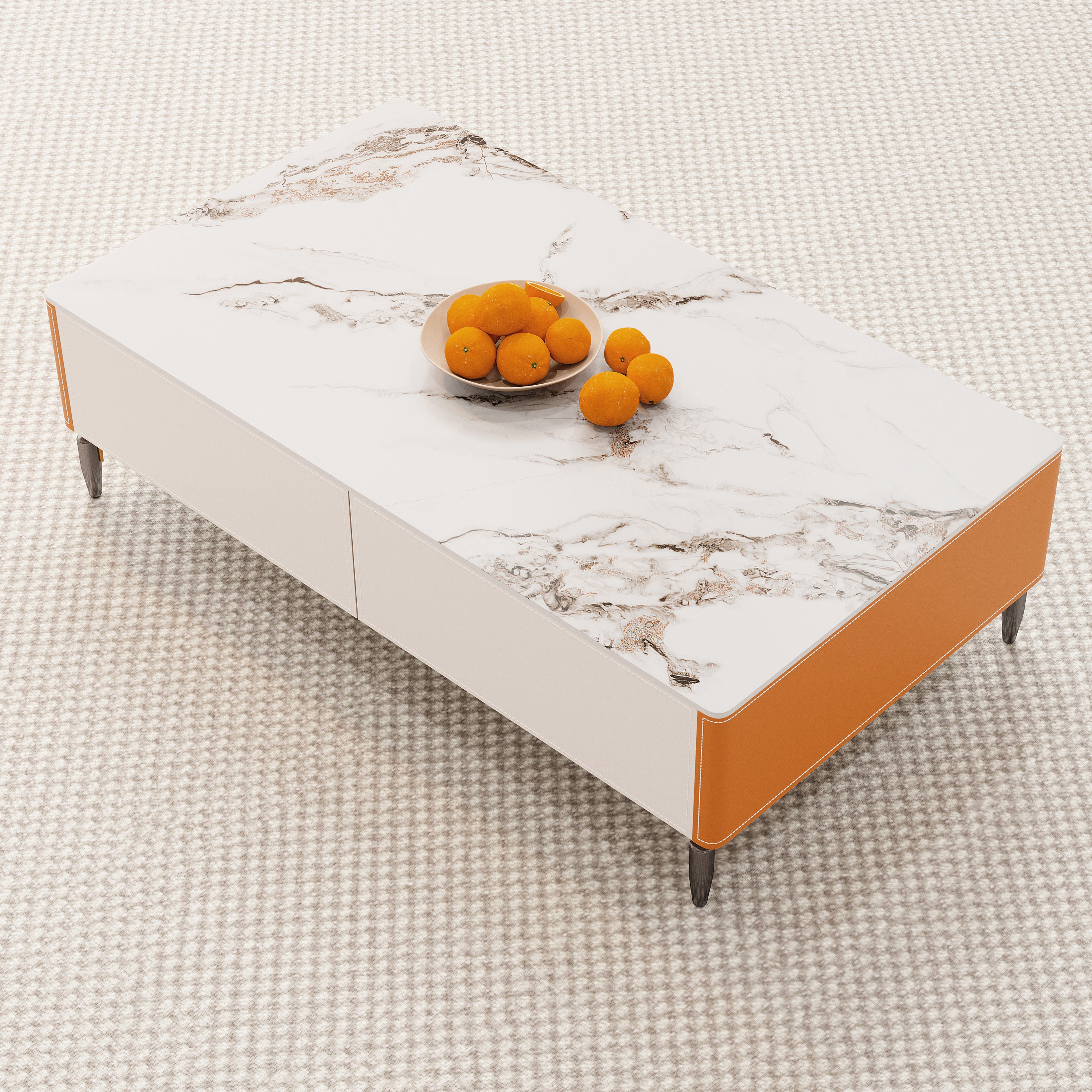 (ONLY FOR PICKUP)Modern Multifunctional Coffee Table, Slate Countertop Coffee Table with 4 Drawers, Black Metal Legs