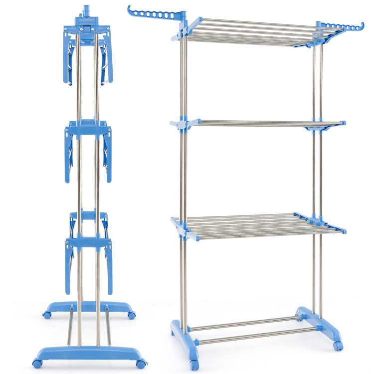 4-tier Folding Clothes Drying Rack with Rotatable Side Wings