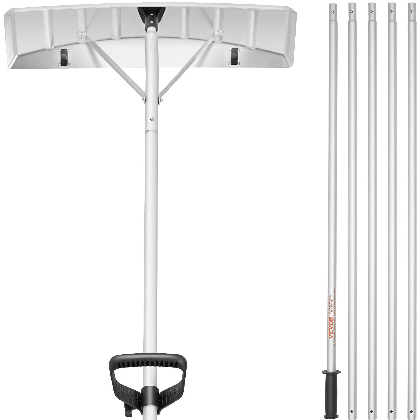 VEVOR Snow Roof Rake, 25" Blade Snow Removal Tool, 21ft Reach Aluminium Roof Shovel, Roll Wheels for Roof Protection, Anti-Slip Handle Grip, Easy to Setup & Use for House Roof, Car Snow, Wet Leaves