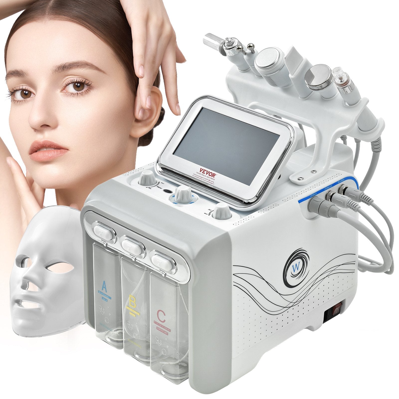 VEVOR 7 in 1 Hydrogen Oxygen Facial Machine, Professional Hydrafacial Machine for Spa, Hydro Facial Cleansing Rejuvenation Machine with 7-inch LCD Screen, 6 Skincare Probes, 7-Color Light Beauty Mask