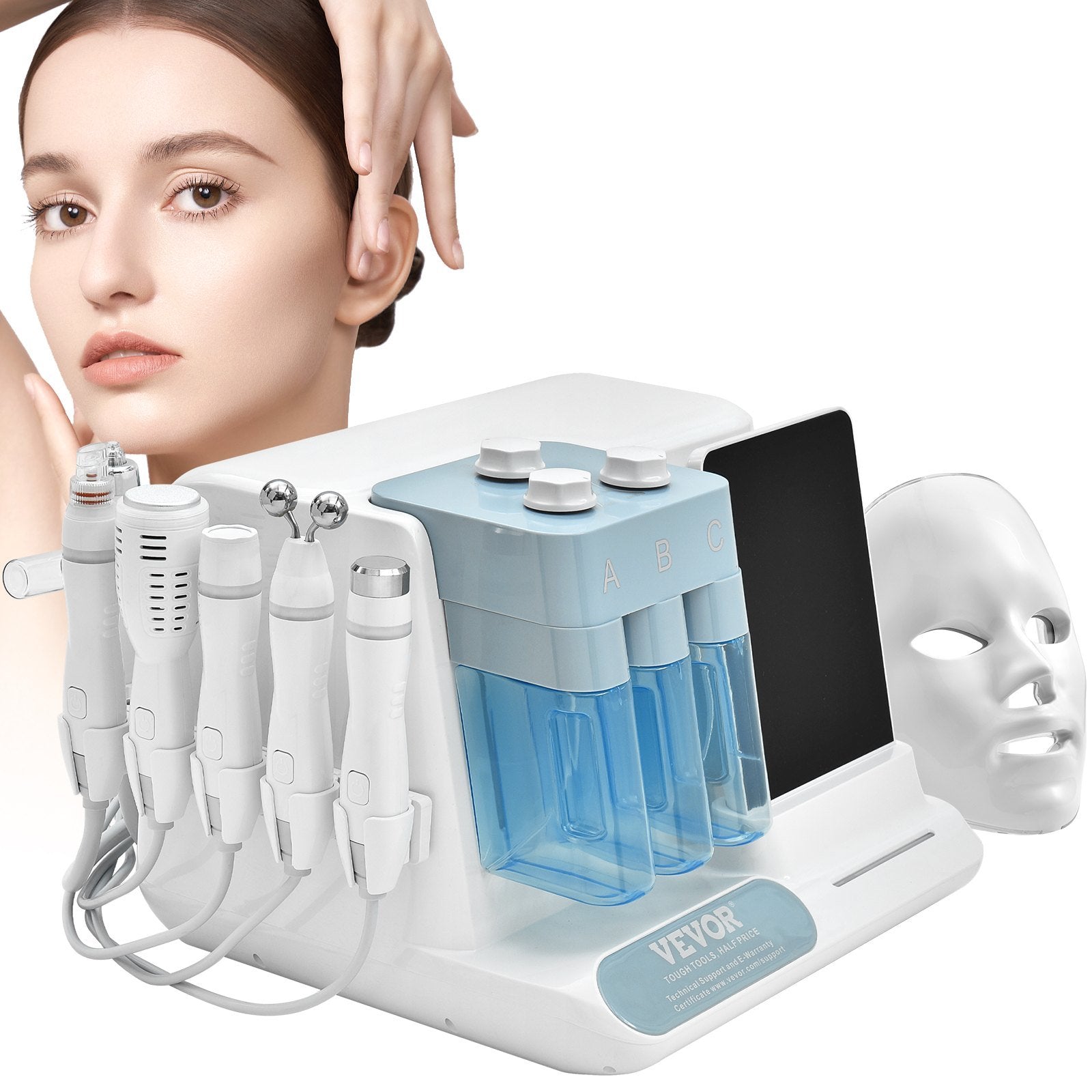 VEVOR 8 in 1 Hydrogen Oxygen Facial Machine, Professional Hydrafacial Machine for Spa, Hydro Facial Cleansing Rejuvenation Machine with 8 in LCD Screen, Microcurrent Probe, Bipolar RF Radiofrequency