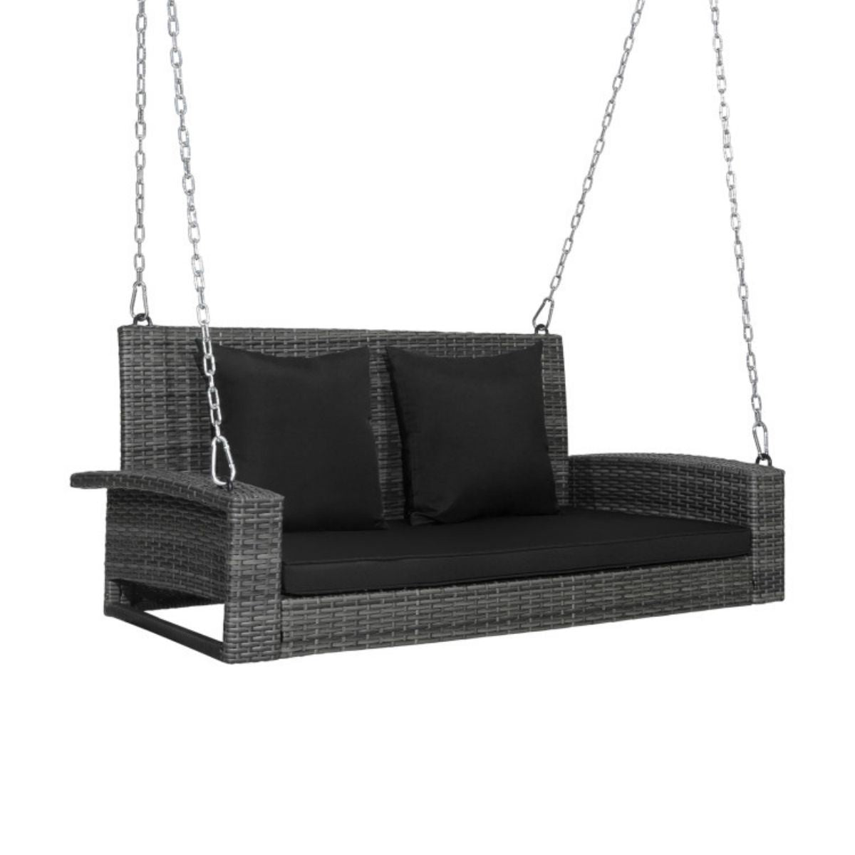 2-Person Patio PE Wicker Hanging Porch Swing Bench Chair Cushion 800 Pounds