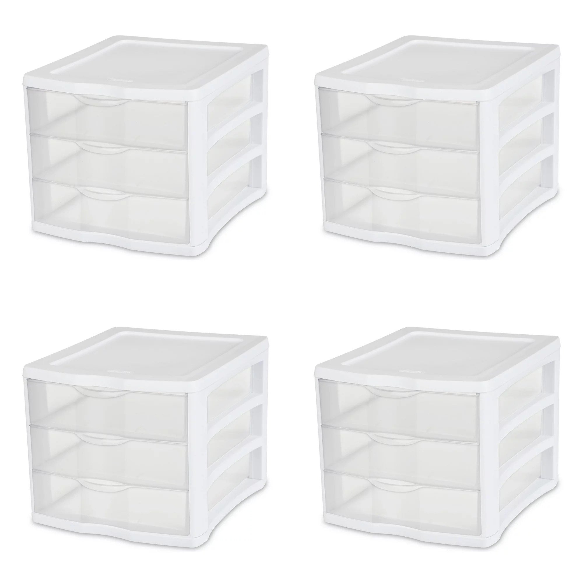 3 Drawer Unit Plastic Storage Box, White, Set of 4