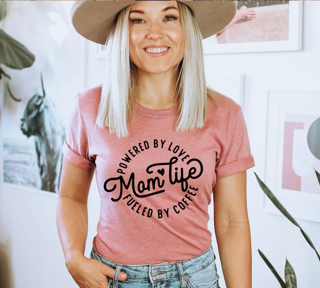 Mom Life Powered By Love Fueled By Coffee T-Shirt, Coffee Lover Shirt, Mama Life Shirt, Caffiene Tee, Mother's Day Shirt, Mom Gift Tee