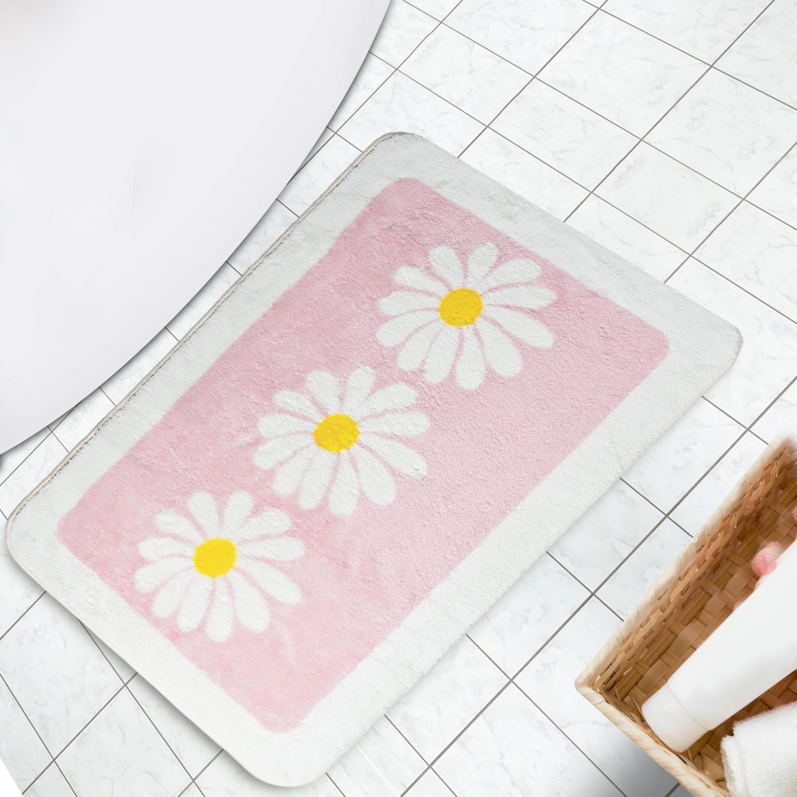 Bathroom Rug Cute Daisy Bath Mat Soft Shaggy Bathroom Mats Non Slip Floor Carpet Microfiber Bath Mat Super Absorbent Machine Washable/Dry,Bathroom Carpet for Tub,Bathroom and Shower 16"×24"