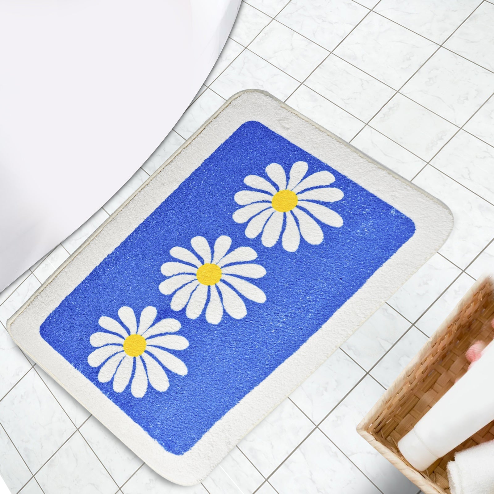 Bathroom Rug Cute Daisy Bath Mat Soft Shaggy Bathroom Mats Non Slip Floor Carpet Microfiber Bath Mat Super Absorbent Machine Washable/Dry,Bathroom Carpet for Tub,Bathroom and Shower 16"×24"