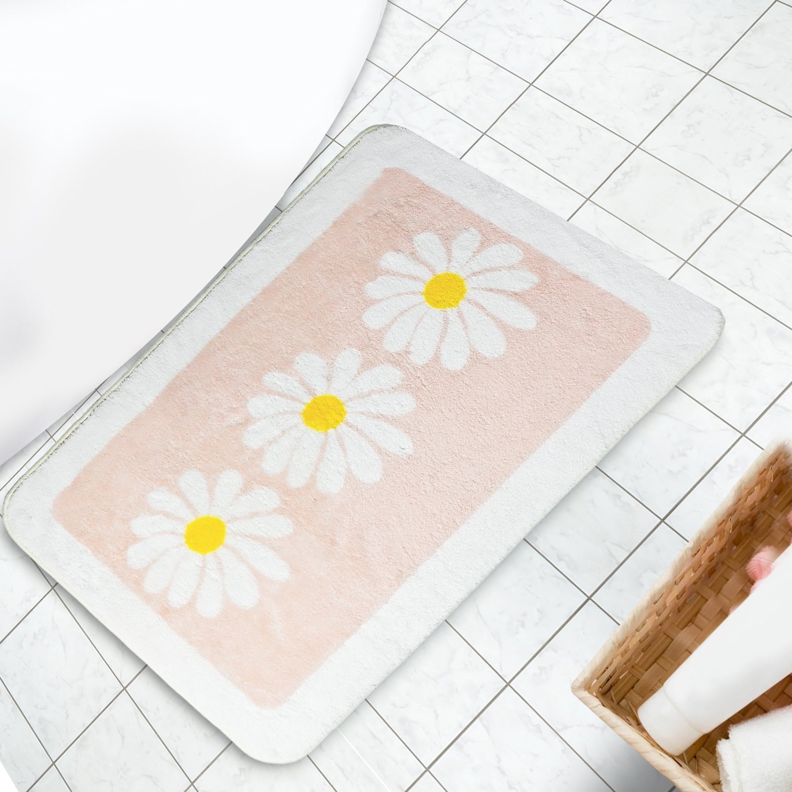 Bathroom Rug Cute Daisy Bath Mat Soft Shaggy Bathroom Mats Non Slip Floor Carpet Microfiber Bath Mat Super Absorbent Machine Washable/Dry,Bathroom Carpet for Tub,Bathroom and Shower 16"×24"