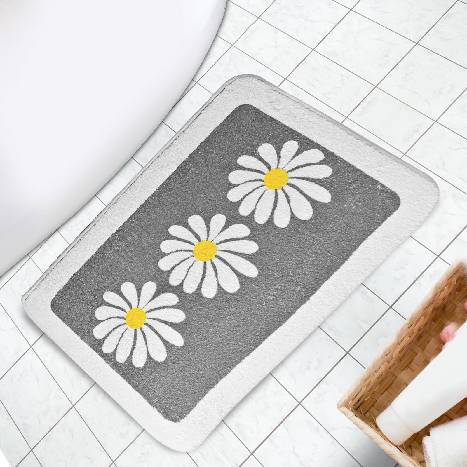 Bathroom Rug Cute Daisy Bath Mat Soft Shaggy Bathroom Mats Non Slip Floor Carpet Microfiber Bath Mat Super Absorbent Machine Washable/Dry,Bathroom Carpet for Tub,Bathroom and Shower 16"×24"