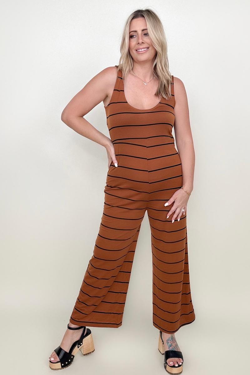 Round Neck Striped Sleeveless Wide Leg Jumpsuit