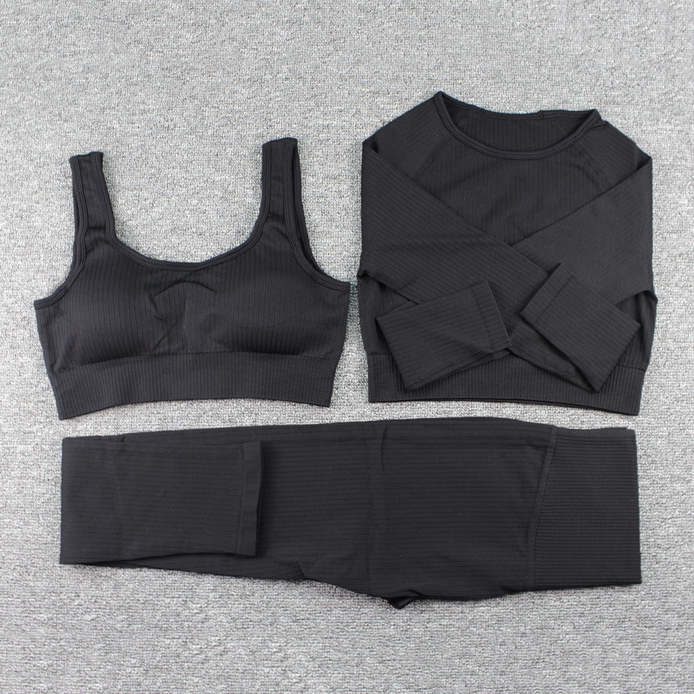 Hollowing Out Seamless Activewear Gym Wear One Shoulder Women Yoga Sets Fitness 3PCS Workout Clothes Sport Suit