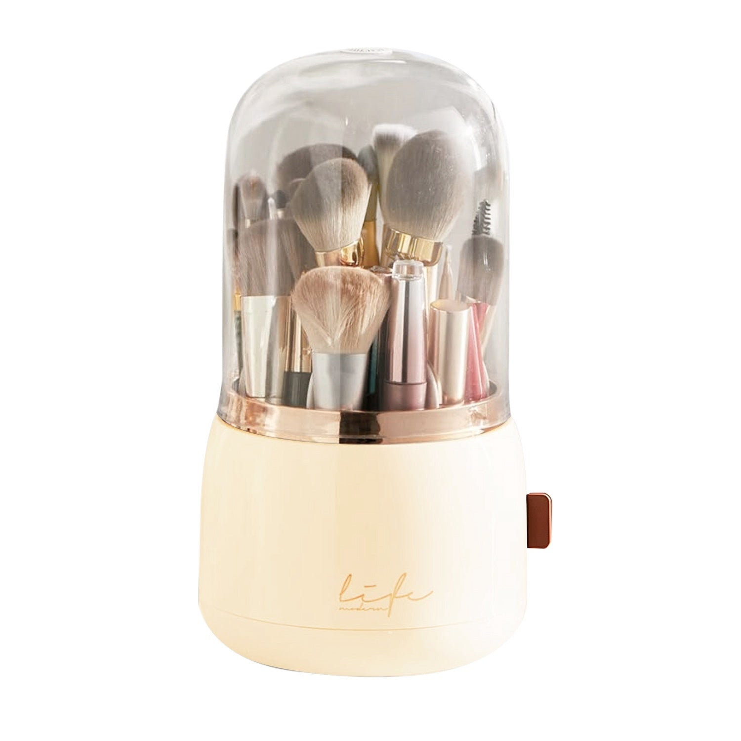 360° Rotating Makeup Brush Holder with Lid Makeup Organizer for Vanity Dustproof Makeup Brush Container with 7 Compartments