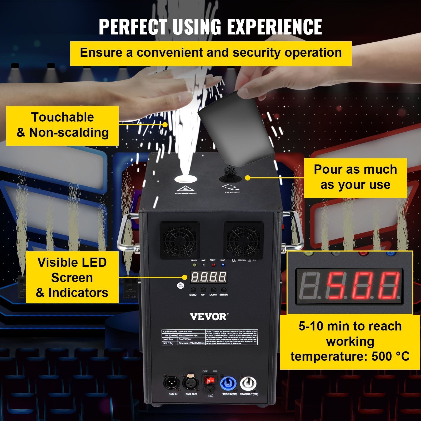 VEVOR Large Stage Equipment Special Effect Machine, 500W Stage Lighting Effect Machine with Wireless Remote Control, Smart DMX Control Stage Equipment