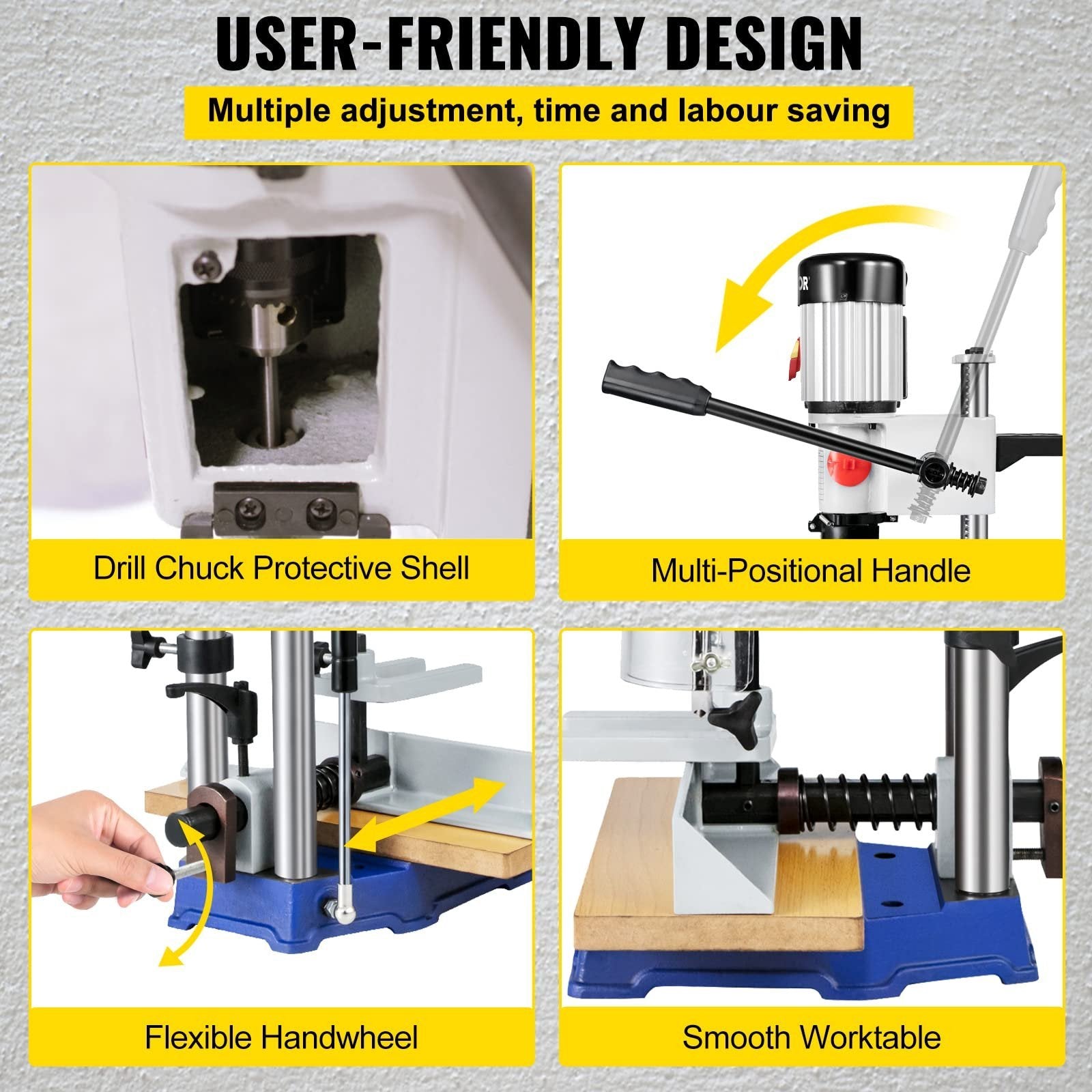 VEVOR Woodworking Mortise Machine, 1/2 HP 1400RPM Powermatic Mortiser, With Movable Work Bench Benchtop Mortising Machine, For Making Round Holes Squa