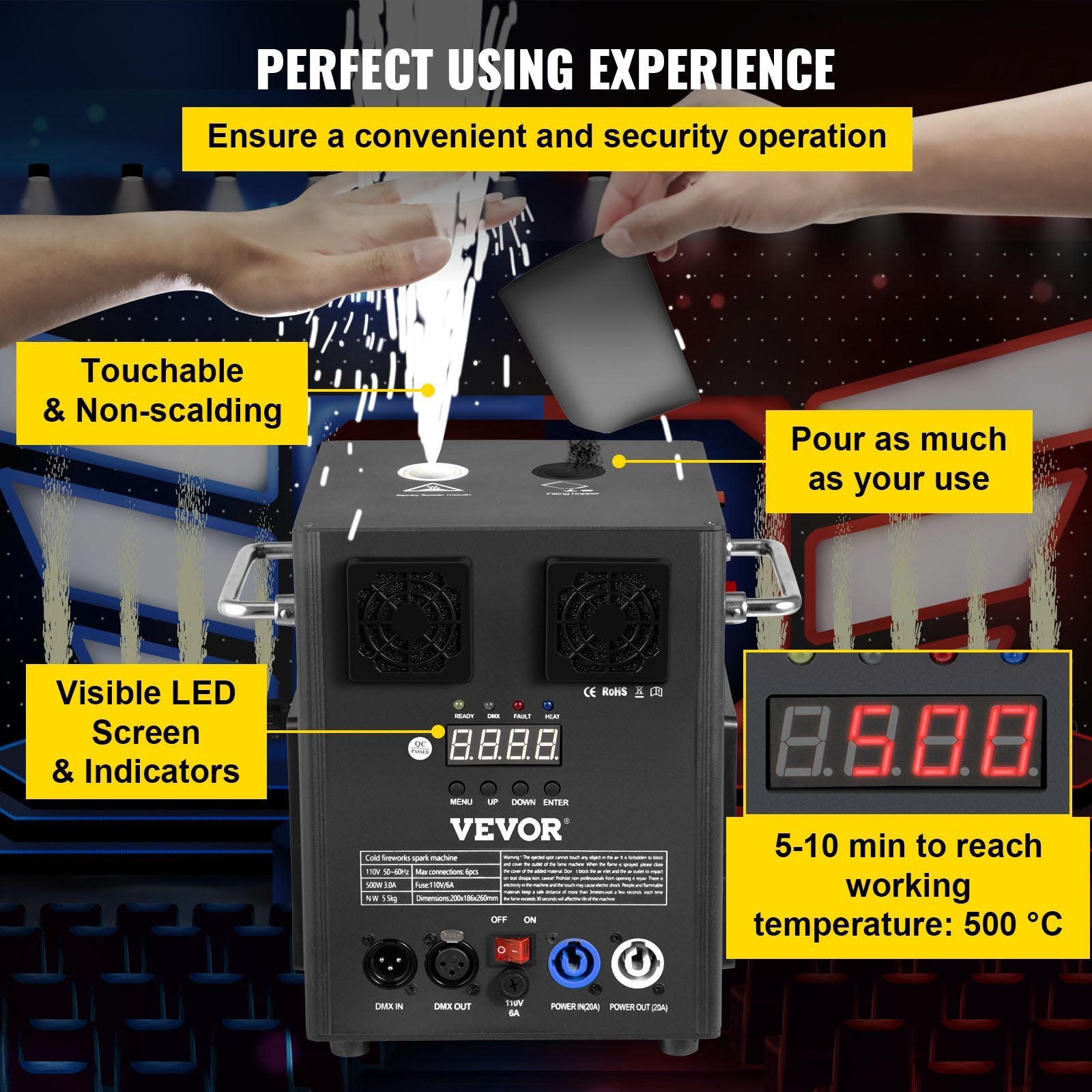 VEVOR Stage Equipment Special Effect Machine, 500W Stage Lighting Effect Machine with Wireless Remote Control, Smart DMX Control Stage Equipment Beaut