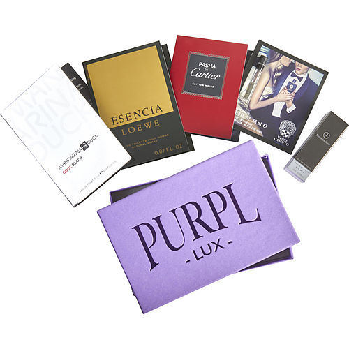 PURPL LUX SUBSCRIPTION BOX FOR MEN by - $MANDARINA DUCK COOL BLACK - $MERCEDES-BENZ - $PASHA DE CARTIER EDITION NOIRE - $VINCE CAMUTO MAN - $ESENCIA DE LOEWE