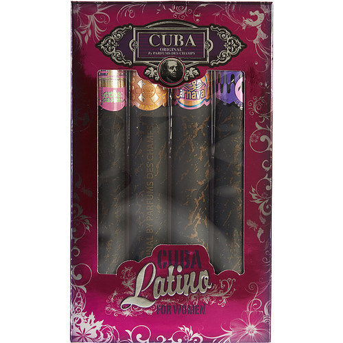 CUBA LATINO VARIETY by Cuba 4 PIECE MINI VARIETY WITH CUBA COPACABANA & CARNAVAL & CACTUS & MAYA & ALL ARE EAU DE PARFUM SPRAY 1.17 OZ